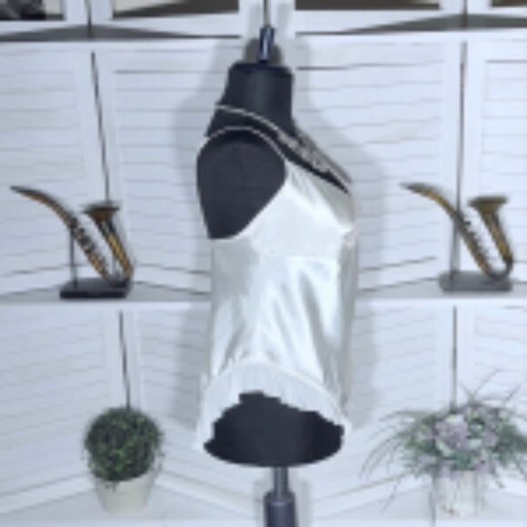 Secret Treasures Bodysuit Embroidered Ruffle Satin White Size Medium - Picture 5 of 11